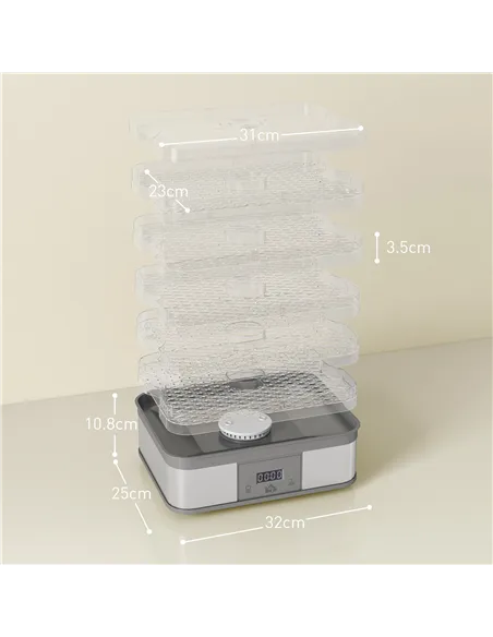 HOMCOM 5 Tier Food Dehydrator, 245W Stainless Steel Food Dryer Machine with Adjustable Temperature, Timer and LCD Display for Dr