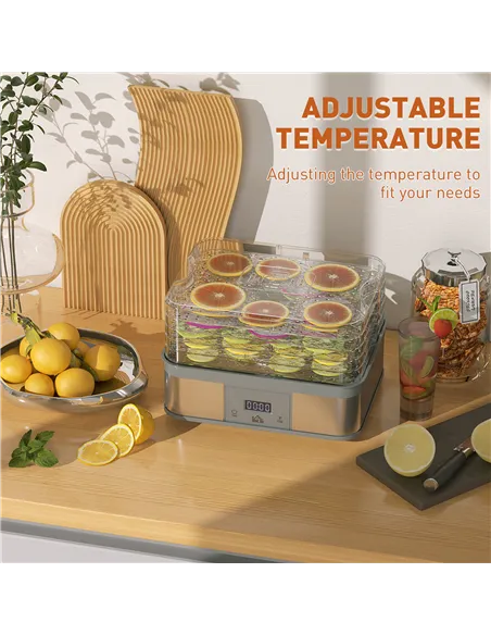 HOMCOM 5 Tier Food Dehydrator, 245W Stainless Steel Food Dryer Machine with Adjustable Temperature, Timer and LCD Display for Dr