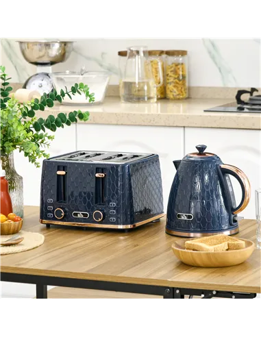 HOMCOM Kettle and Toaster Set, 1.7L 3000W Fast Boil Jug Kettle with Auto Shut Off, 4 Slice Toaster with 7 Level Browning Control