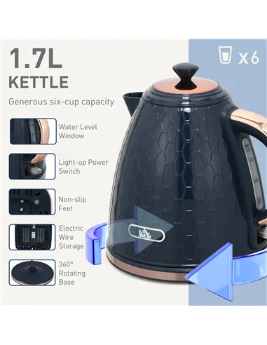 HOMCOM Kettle and Toaster Set, 1.7L 3000W Fast Boil Jug Kettle with Auto Shut Off, 4 Slice Toaster with 7 Level Browning Control