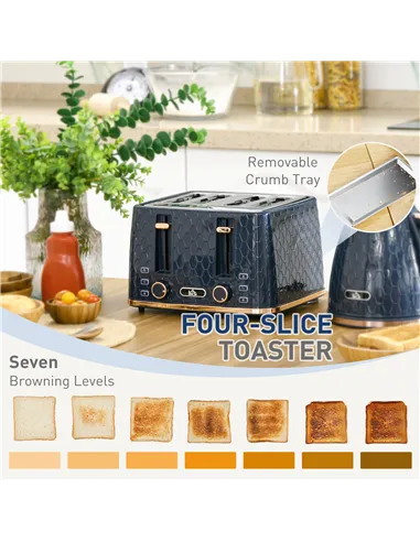 HOMCOM Kettle and Toaster Set, 1.7L 3000W Fast Boil Jug Kettle with Auto Shut Off, 4 Slice Toaster with 7 Level Browning Control