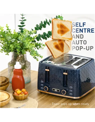 HOMCOM Kettle and Toaster Set, 1.7L 3000W Fast Boil Jug Kettle with Auto Shut Off, 4 Slice Toaster with 7 Level Browning Control