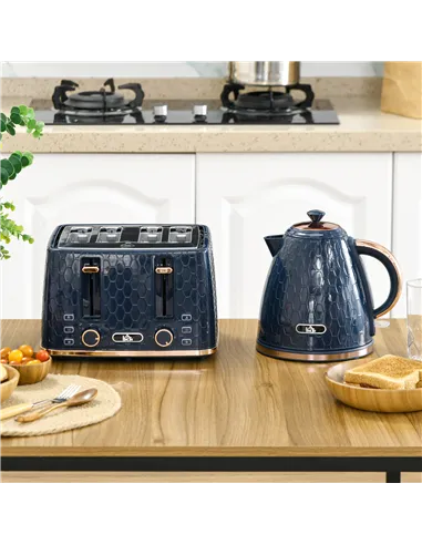 HOMCOM Kettle and Toaster Set, 1.7L 3000W Fast Boil Jug Kettle with Auto Shut Off, 4 Slice Toaster with 7 Level Browning Control