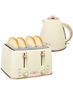 HOMCOM Kettle and Toaster Set, 1.7L 3000W Fast Boil Jug Kettle, 4 Slice Toaster with 7 Level Browning Controls, Beige