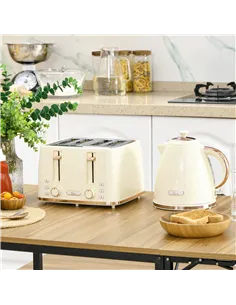 HOMCOM Kettle and Toaster Set, 1.7L 3000W Fast Boil Jug Kettle, 4 Slice Toaster with 7 Level Browning Controls, Beige 2