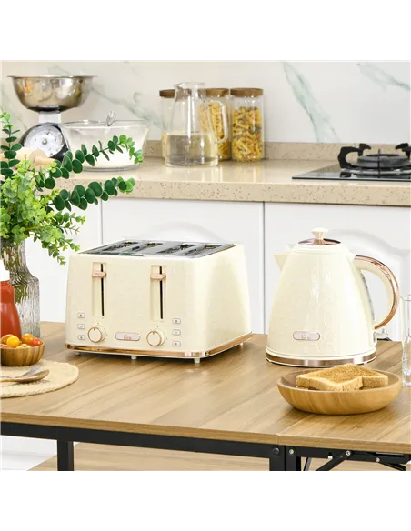 HOMCOM Kettle and Toaster Set, 1.7L 3000W Fast Boil Jug Kettle, 4 Slice Toaster with 7 Level Browning Controls, Beige
