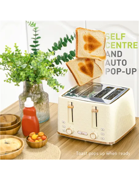 HOMCOM Kettle and Toaster Set, 1.7L 3000W Fast Boil Jug Kettle, 4 Slice Toaster with 7 Level Browning Controls, Beige