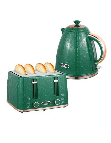 HOMCOM Kettle and Toaster Set, 1.7L 3000W Fast Boil Jug Kettle with Auto Shut Off, 4 Slice Toaster with 7 Level Browning Control