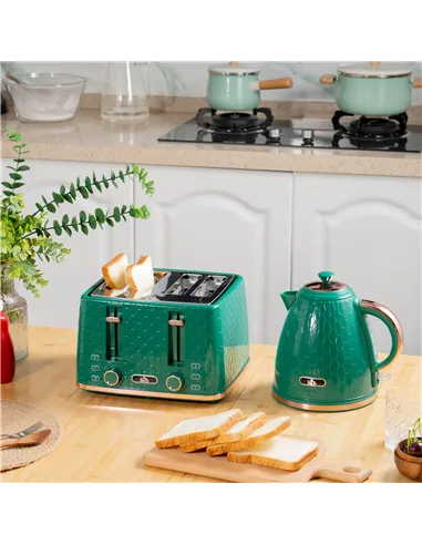 HOMCOM Kettle and Toaster Set, 1.7L 3000W Fast Boil Jug Kettle with Auto Shut Off, 4 Slice Toaster with 7 Level Browning Control