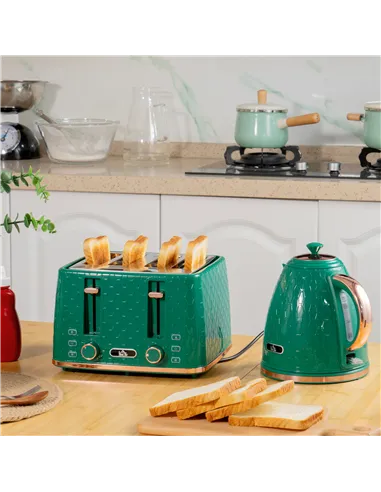 HOMCOM Kettle and Toaster Set, 1.7L 3000W Fast Boil Jug Kettle with Auto Shut Off, 4 Slice Toaster with 7 Level Browning Control