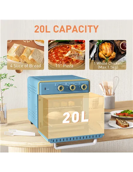 HOMCOM 20L 90-230℃ Mini Electric Oven - Blue