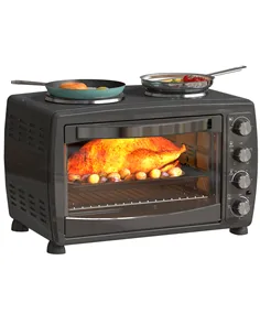 HOMCOM 36L Small Oven with 2 Hot Plates, Countertop Toaster Oven, Grill, Roast, Bake, Boil, with Timer, Adjustable Temperature, 