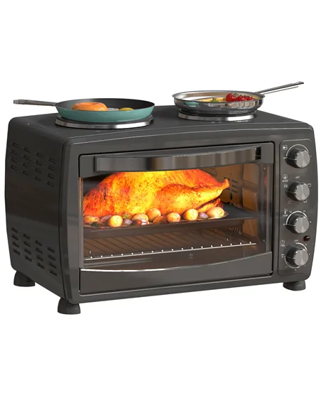 HOMCOM 36L Small Oven with 2 Hot Plates, Countertop Toaster Oven, Grill, Roast, Bake, Boil, with Timer, Adjustable Temperature, 