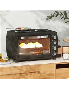 HOMCOM 36L Small Oven with 2 Hot Plates, Countertop Toaster Oven, Grill, Roast, Bake, Boil, with Timer, Adjustable Temperature,  2