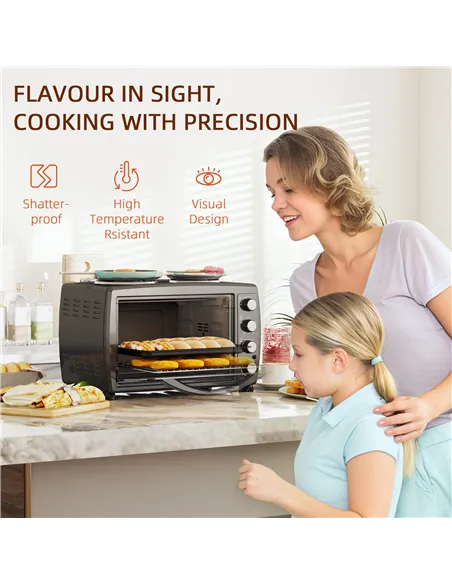 HOMCOM 36L Small Oven with 2 Hot Plates, Countertop Toaster Oven, Grill, Roast, Bake, Boil, with Timer, Adjustable Temperature, 