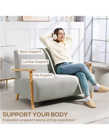 HOMCOM Small Sherpa Fabric 2 Seater Sofa Settee - Light Grey