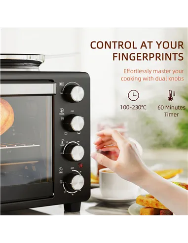 HOMCOM 28L Mini Oven with 2 Hot Plates, Countertop Toaster Oven, Grill, Roast, Bake, Boil, with Timer, Adjustable Temperature, E