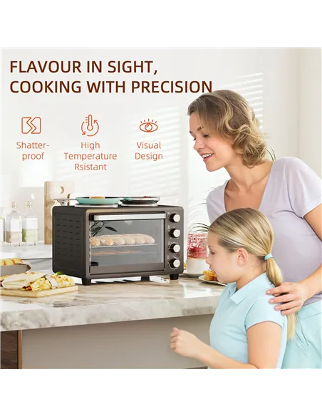 HOMCOM 28L Mini Oven with 2 Hot Plates, Countertop Toaster Oven, Grill, Roast, Bake, Boil, with Timer, Adjustable Temperature, E