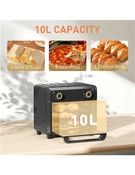 HOMCOM 10L Air Fryer Oven, Mini Oven, Oil Free Cooking, Grill, Roast, Bake, with Adjustable Temperature, Timer, Dishwasher Safe,