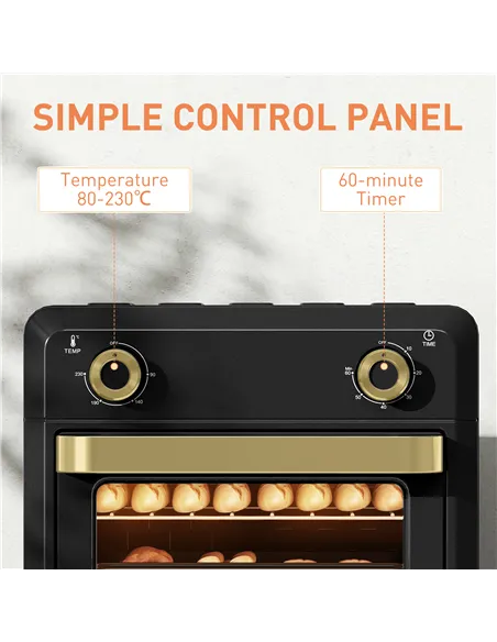 HOMCOM 10L Air Fryer Oven, Mini Oven, Oil Free Cooking, Grill, Roast, Bake, with Adjustable Temperature, Timer, Dishwasher Safe,