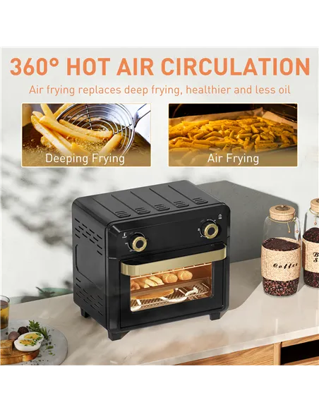 HOMCOM 10L Air Fryer Oven, Mini Oven, Oil Free Cooking, Grill, Roast, Bake, with Adjustable Temperature, Timer, Dishwasher Safe,