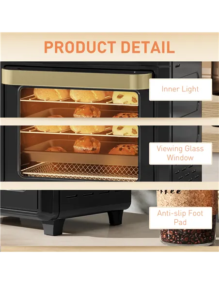 HOMCOM 10L Air Fryer Oven, Mini Oven, Oil Free Cooking, Grill, Roast, Bake, with Adjustable Temperature, Timer, Dishwasher Safe,