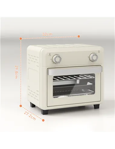 HOMCOM 10L Air Fryer Oven, Mini Oven, Oil Free Cooking, Grill, Roast, Bake, with Adjustable Temperature, Timer, Dishwasher Safe,