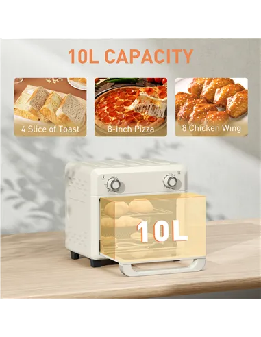 HOMCOM 10L Air Fryer Oven, Mini Oven, Oil Free Cooking, Grill, Roast, Bake, with Adjustable Temperature, Timer, Dishwasher Safe,