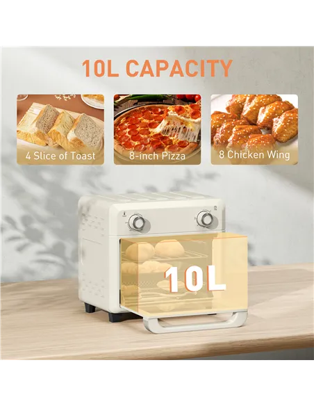 HOMCOM 10L Air Fryer Oven, Mini Oven, Oil Free Cooking, Grill, Roast, Bake, with Adjustable Temperature, Timer, Dishwasher Safe,