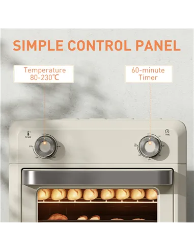 HOMCOM 10L Air Fryer Oven, Mini Oven, Oil Free Cooking, Grill, Roast, Bake, with Adjustable Temperature, Timer, Dishwasher Safe,