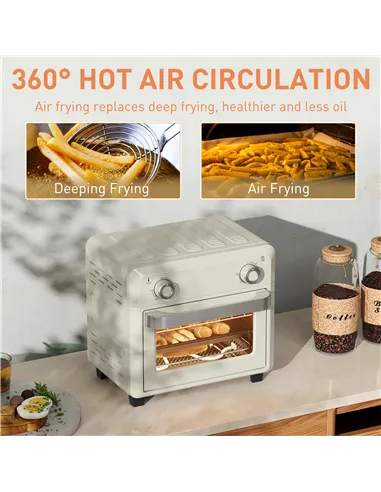 HOMCOM 10L Air Fryer Oven, Mini Oven, Oil Free Cooking, Grill, Roast, Bake, with Adjustable Temperature, Timer, Dishwasher Safe,