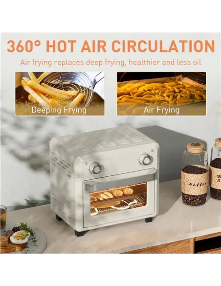 HOMCOM 10L Air Fryer Oven, Mini Oven, Oil Free Cooking, Grill, Roast, Bake, with Adjustable Temperature, Timer, Dishwasher Safe,
