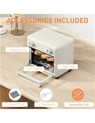 HOMCOM 10L Air Fryer Oven, Mini Oven, Oil Free Cooking, Grill, Roast, Bake, with Adjustable Temperature, Timer, Dishwasher Safe,