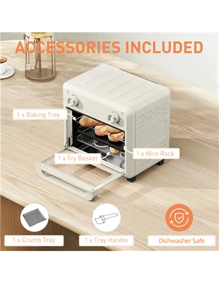 HOMCOM 10L Air Fryer Oven, Mini Oven, Oil Free Cooking, Grill, Roast, Bake, with Adjustable Temperature, Timer, Dishwasher Safe,