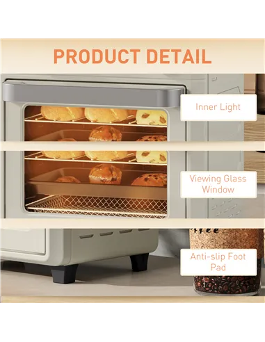 HOMCOM 10L Air Fryer Oven, Mini Oven, Oil Free Cooking, Grill, Roast, Bake, with Adjustable Temperature, Timer, Dishwasher Safe,