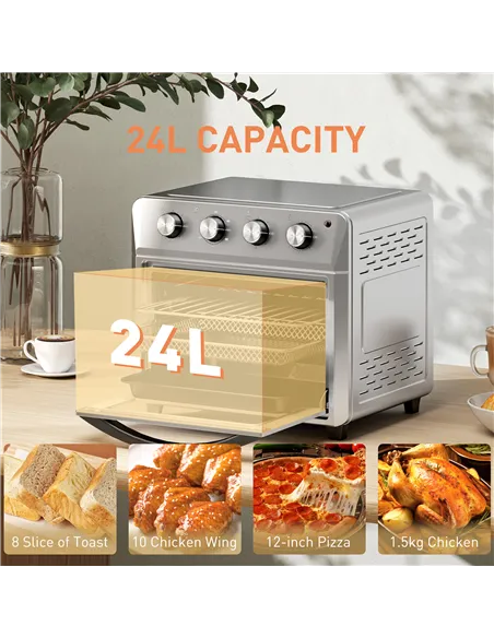 HOMCOM 24L Air Fryer Oven, Mini Oven, Oil Free Cooking, Grill, Roast, Bake, with Adjustable Temperature, Timer, Touch Screen, Di