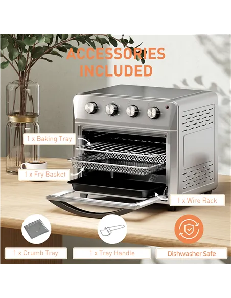 HOMCOM 24L Air Fryer Oven, Mini Oven, Oil Free Cooking, Grill, Roast, Bake, with Adjustable Temperature, Timer, Touch Screen, Di