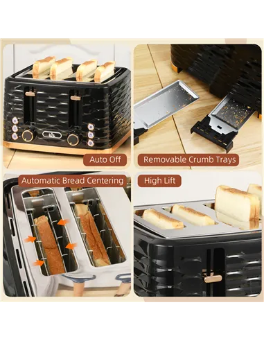 HOMCOM Four-Slice Rippled Toaster - Black