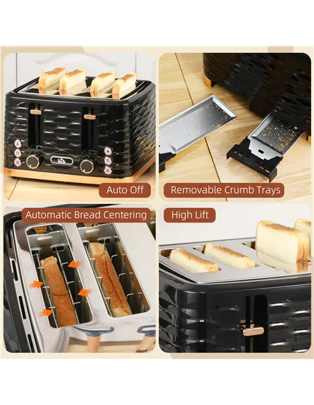 HOMCOM Four-Slice Rippled Toaster - Black