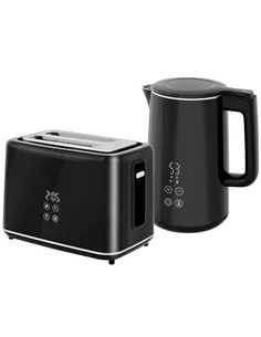 HOMCOM Polished Metal Kettle and Toaster Set - Black