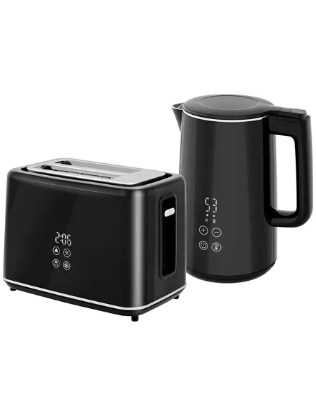 HOMCOM Polished Metal Kettle and Toaster Set - Black