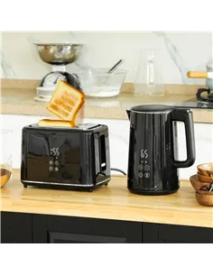 HOMCOM Polished Metal Kettle and Toaster Set - Black 2