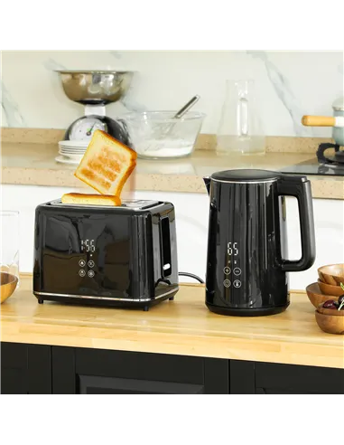 HOMCOM Polished Metal Kettle and Toaster Set - Black