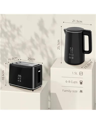 HOMCOM Polished Metal Kettle and Toaster Set - Black