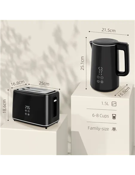 HOMCOM Polished Metal Kettle and Toaster Set - Black