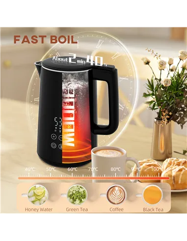 HOMCOM Polished Metal Kettle and Toaster Set - Black