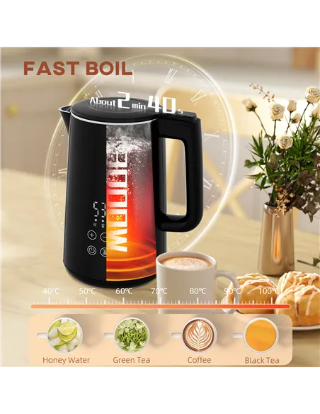 HOMCOM Polished Metal Kettle and Toaster Set - Black