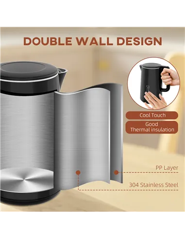 HOMCOM Polished Metal Kettle and Toaster Set - Black