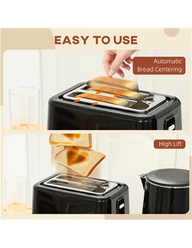 HOMCOM Polished Metal Kettle and Toaster Set - Black