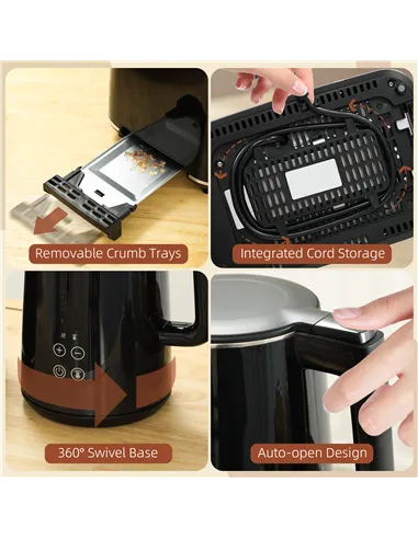 HOMCOM Polished Metal Kettle and Toaster Set - Black